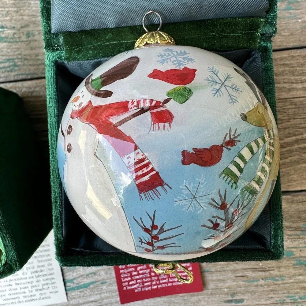 Pier 1 Li‎ Bien Glass Christmas Ornaments Santa Snowman Angels Box Set Of 2